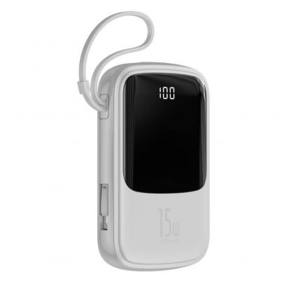 Baseus Qpow Digital Display Power bank with Lightning cable 15W 10000mAh (PPQD-B02) - външна батерия 10000 mAh с вграден Lightning кабел и USB-C, USB-A и Lightning портове (бял) 6