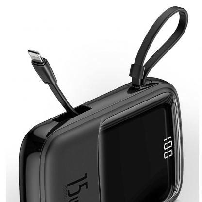 Baseus Qpow Digital Display Power bank with Lightning cable 15W 10000mAh (PPQD-B02) - външна батерия 10000 mAh с вграден Lightning кабел и USB-C, USB-A и Lightning портове (бял) 9