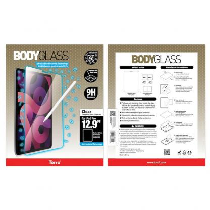 Torrii BodyGlass Anti-Bacterial Tempered Glass - калено стъклено защитно покритие с антибактериално покритие за дисплея на iPad Pro 12.9 M1 (2021), iPad Pro 12.9 (2020), iPad Pro 12.9 (2018) (прозрачен) 3
