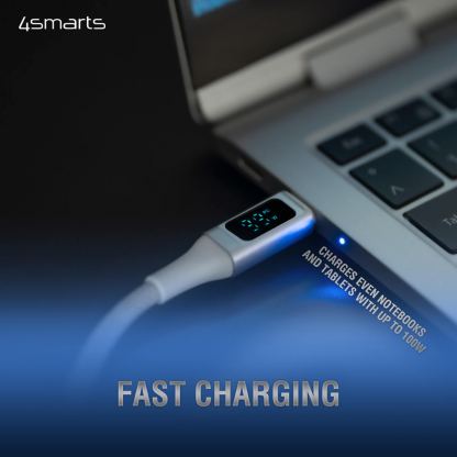 4smarts DigitCord USB-C to USB-C 100W Cable - здрав кабел с въжена оплетка и дисплей, за зареждане на устройства с USB-C порт (150 см) (бял) 6