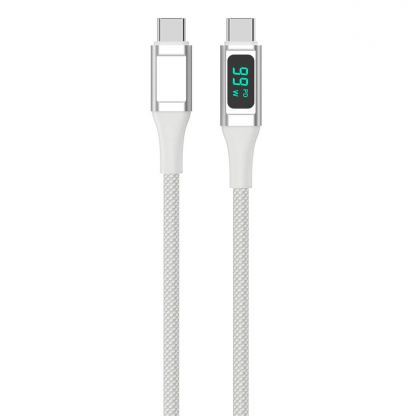 4smarts DigitCord USB-C to USB-C 100W Cable - здрав кабел с въжена оплетка и дисплей, за зареждане на устройства с USB-C порт (150 см) (бял) 12