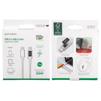 4smarts DigitCord USB-C to USB-C 100W Cable - здрав кабел с въжена оплетка и дисплей, за зареждане на устройства с USB-C порт (150 см) (бял) 13