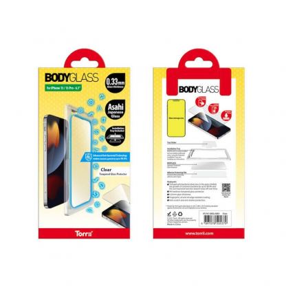 Torrii BodyGlass 2.5D Anti-Bacterial Glass - калено стъклено защитно покритие с антибактериално покритие за iPhone 13, iPhone 13 Pro (прозрачен) 4