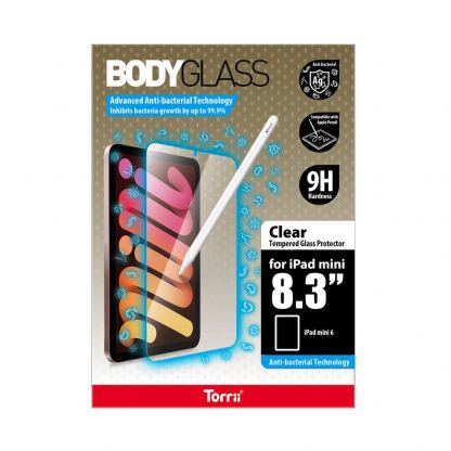 Torrii BodyGlass Anti-Bacterial Tempered Glass - калено стъклено защитно покритие с антибактериално покритие за дисплея на iPad mini 6 (2021) (прозрачен) 2