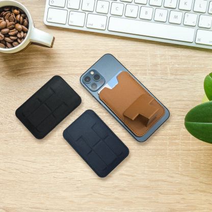 4smarts UltiMag ErgoFold Magnetic Kickstand Wallet - кожен портфейл (джоб) с градена поставка за прикрепяне към iPhone с MagSafe (тъмносин) 2