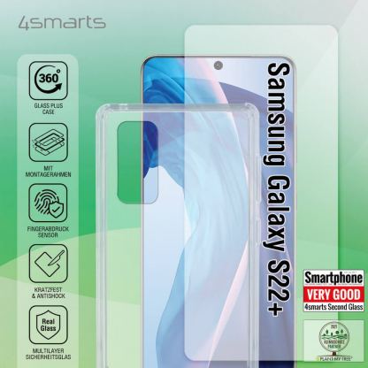 4smarts 360° Starter Set X-Pro UltraSonix Glass - тънък силиконов кейс и стъклено защитно покритие за дисплея на Samsung Galaxy S22 Plus (прозрачен) 2