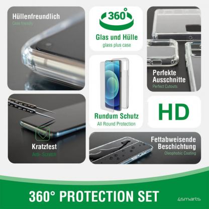 4smarts 360° Starter Set X-Pro UltraSonix Glass - тънък силиконов кейс и стъклено защитно покритие за дисплея на Samsung Galaxy S22 Plus (прозрачен) 3