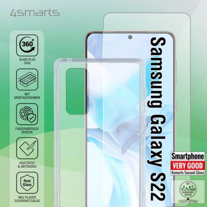 4smarts 360° Starter Set X-Pro UltraSonix Glass - тънък силиконов кейс и стъклено защитно покритие за дисплея на Samsung Galaxy S22 (прозрачен) 3