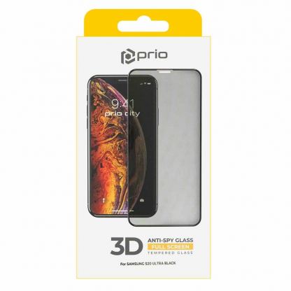 Prio 3D Anti-Spy Full Screen Curved Tempered Glass - калено стъклено защитно покритие с определен ъгъл на виждане за дисплея на Samsung Galaxy S20 Ultra (черен-прозрачен) 4