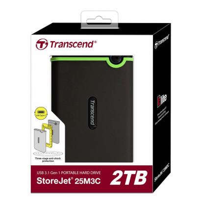Transcend StoreJet 25M3S USB-C Rugged External Hard Drive 2TB - удароустойчив преносим външен хард диск 2TB (тъмносив) 6