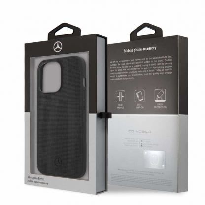 Mercedes-Benz Genuine Leather Meshed Hard Case - дизайнерски кожен кейс (естествена кожа) за iPhone 13 Pro (черен) 2