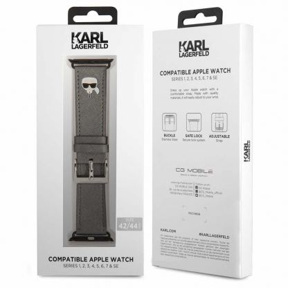 Karl Lagerfeld Karl Head PU Watch Strap - кожена каишка за Apple Watch 42мм, 45мм, 45мм (сребрист) 2