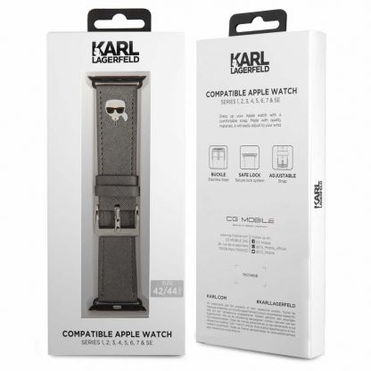 Karl Lagerfeld Karl Head PU Watch Strap - кожена каишка за Apple Watch 38мм, 40мм, 41мм (сребрист) 2