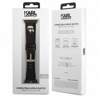 Karl Lagerfeld Karl Head PU Watch Strap - кожена каишка за Apple Watch 38мм, 40мм, 41мм (черен) 2