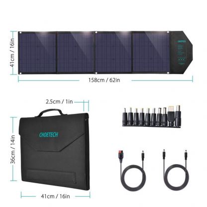 Choetech Foldable Photovoltaic Solar Panel Quick Charge PD 80W - сгъваем соларен панел зареждащ директно вашето устройство от слънцето с DC порт, двва 2xUSB-A и USB-C портове (сив) 10
