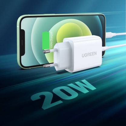 Ugreen Wall Charger USB-C 20W PD - захранване за ел. мрежа 20W с USB-C изход и технология за бързо зареждане (бял) 2