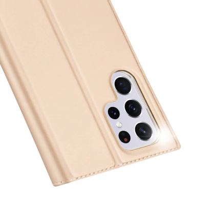 Dux Ducis Skin Pro Case - кожен калъф с поставка и отделение за кр. карти за Samsung Galaxy S22 Ultra (златист) 3