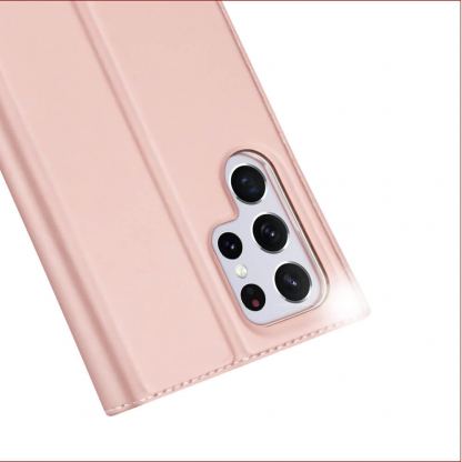 Dux Ducis Skin Pro Case - кожен калъф с поставка и отделение за кр. карти за Samsung Galaxy S22 Ultra (розов) 3