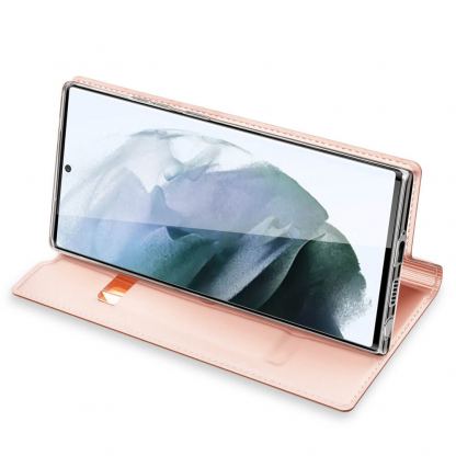 Dux Ducis Skin Pro Case - кожен калъф с поставка и отделение за кр. карти за Samsung Galaxy S22 Ultra (розов) 4