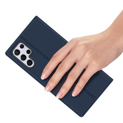 Dux Ducis Skin Pro Case - кожен калъф с поставка и отделение за кр. карти за Samsung Galaxy S22 Ultra (син) 7