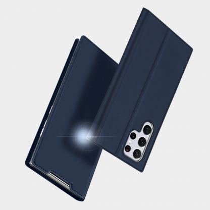 Dux Ducis Skin Pro Case - кожен калъф с поставка и отделение за кр. карти за Samsung Galaxy S22 Ultra (син) 11