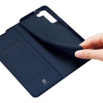 Dux Ducis Skin Pro Case - кожен калъф с поставка и отделение за кр. карти за Samsung Galaxy S22 (син) 9