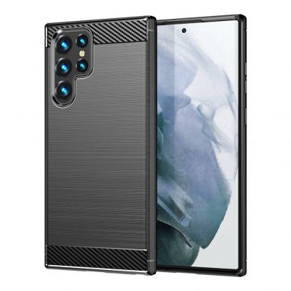 Carbon Soft Silicone TPU Protective Case - силиконов (TPU) калъф за Samsung Galaxy S22 Ultra (черен)