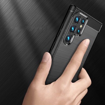Carbon Soft Silicone TPU Protective Case - силиконов (TPU) калъф за Samsung Galaxy S22 Ultra (черен) 5