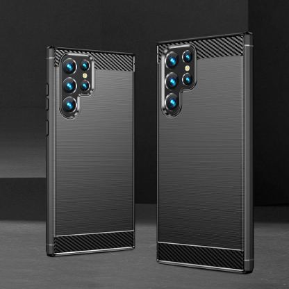 Carbon Soft Silicone TPU Protective Case - силиконов (TPU) калъф за Samsung Galaxy S22 Ultra (черен) 10