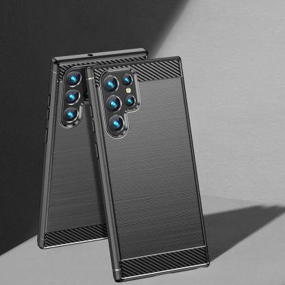 Carbon Soft Silicone TPU Protective Case - силиконов (TPU) калъф за Samsung Galaxy S22 Ultra (черен) 11