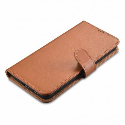 iCarer Haitang Leather Wallet Case - кожен (естествена кожа) калъф, тип портфейл за Samsung Galaxy S22 Ultra (кафяв) 6