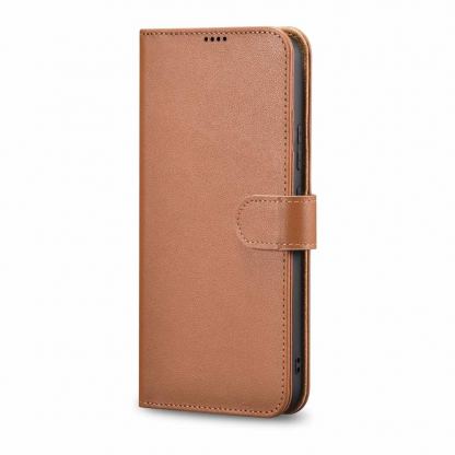 iCarer Haitang Leather Wallet Case - кожен (естествена кожа) калъф, тип портфейл за Samsung Galaxy S22 Ultra (кафяв) 8