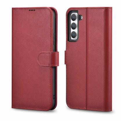 iCarer Haitang Leather Wallet Case - кожен (естествена кожа) калъф, тип портфейл за Samsung Galaxy S22 (червен)