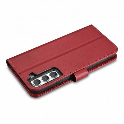 iCarer Haitang Leather Wallet Case - кожен (естествена кожа) калъф, тип портфейл за Samsung Galaxy S22 (червен) 3