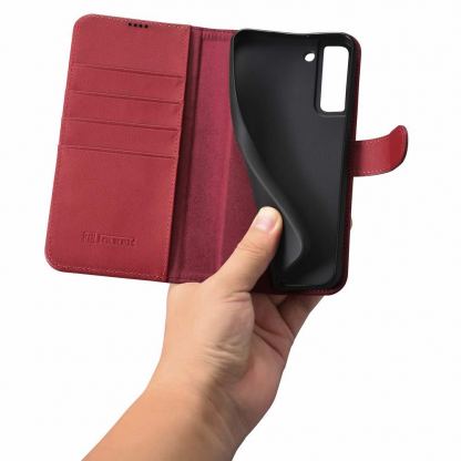 iCarer Haitang Leather Wallet Case - кожен (естествена кожа) калъф, тип портфейл за Samsung Galaxy S22 (червен) 5