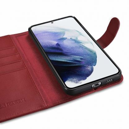iCarer Haitang Leather Wallet Case - кожен (естествена кожа) калъф, тип портфейл за Samsung Galaxy S22 (червен) 7