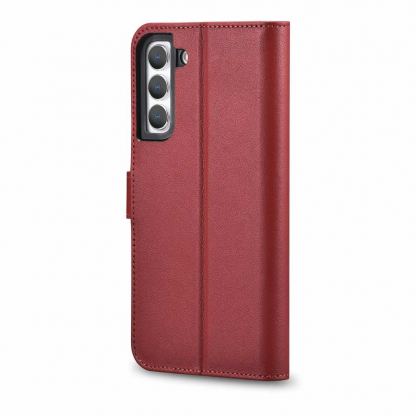 iCarer Haitang Leather Wallet Case - кожен (естествена кожа) калъф, тип портфейл за Samsung Galaxy S22 (червен) 9