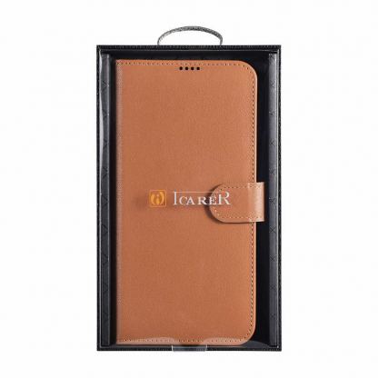 iCarer Haitang Leather Wallet Case - кожен (естествена кожа) калъф, тип портфейл за Samsung Galaxy S22 (кафяв) 3