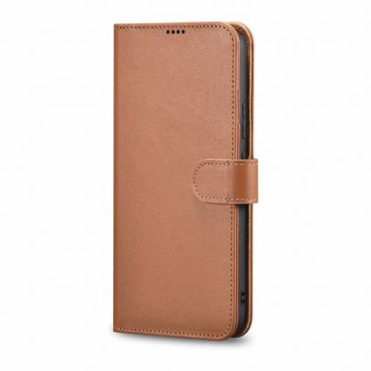 iCarer Haitang Leather Wallet Case - кожен (естествена кожа) калъф, тип портфейл за Samsung Galaxy S22 (кафяв) 10