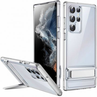 ESR Air Shield Boost Case - удароустойчив хибриден кейс с вградена поставка за Samsung Galaxy S22 Ultra (прозрачен) 2