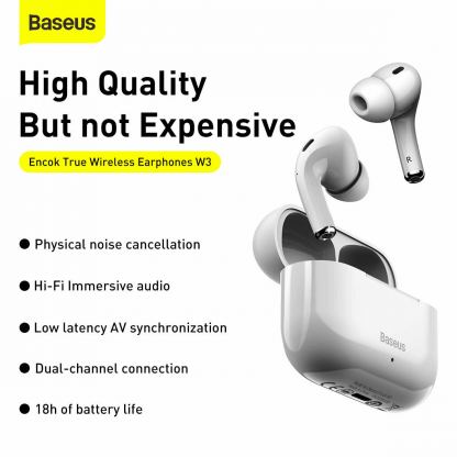 Baseus Encok W3 TWS In-Ear Bluetooth Earphones - безжични блутут слушалки със зареждащ кейс (бял) 13