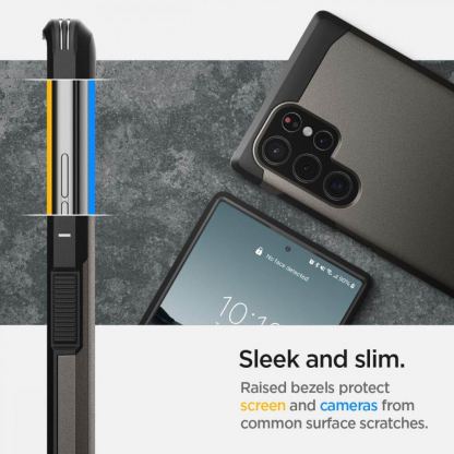 Spigen Tough Armor Case - хибриден кейс с най-висока степен на защита за Samsung Galaxy S22 Ultra (сив) 13