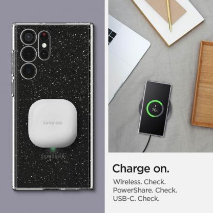 Spigen Liquid Crystal Glitter Case - тънък качествен силиконов (TPU) калъф за Samsung Galaxy S22 Ultra (прозрачен)  13