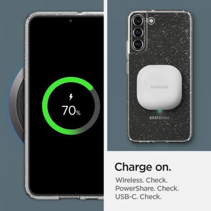 Spigen Liquid Crystal Glitter Case - тънък качествен силиконов (TPU) калъф за Samsung Galaxy S22 (прозрачен)  11