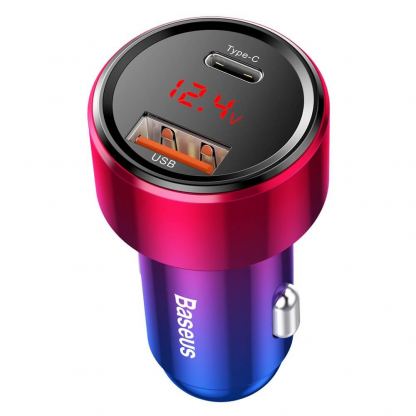 Baseus Dual USB & USB-C QC 4.0 Car Charger 45W (CCMLC20C-09) - зарядно за кола с USB и USB-C изходи и технология за бързо зареждане (червен) 4