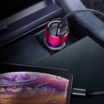Baseus Dual USB & USB-C QC 4.0 Car Charger 45W (CCMLC20C-09) - зарядно за кола с USB и USB-C изходи и технология за бързо зареждане (червен) 10