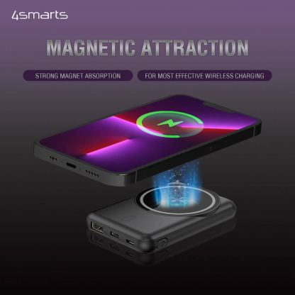 4smarts Wireless Power Bank VoltHub UltiMag Kick 5000mAh for MagSafe - безжична преносима външна батерия с USB-C и USB-A порт за iPhone с Magsafe (черен) 2