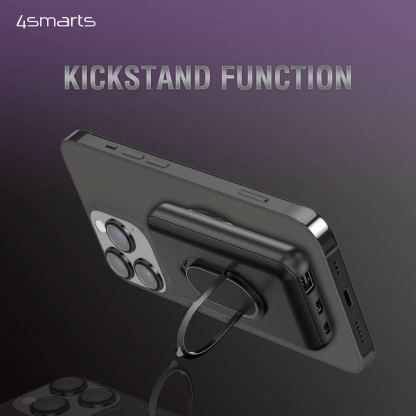 4smarts Wireless Power Bank VoltHub UltiMag Kick 5000mAh for MagSafe - безжична преносима външна батерия с USB-C и USB-A порт за iPhone с Magsafe (черен) 3