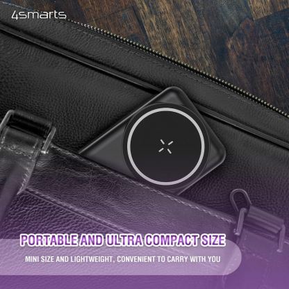 4smarts Wireless Power Bank VoltHub UltiMag Kick 5000mAh for MagSafe - безжична преносима външна батерия с USB-C и USB-A порт за iPhone с Magsafe (черен) 6