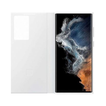 Samsung Clear View Cover EF-ZS908CWEGEE - оригинален кейс с антибактериално покритие, през който виждате информация от дисплея за Samsung Galaxy S22 Ultra (бял) 5